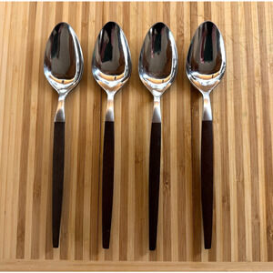 Vintage EKCO Canoe Muffin Teaspoons Set of 4 Faux Wood Handle Mid Century